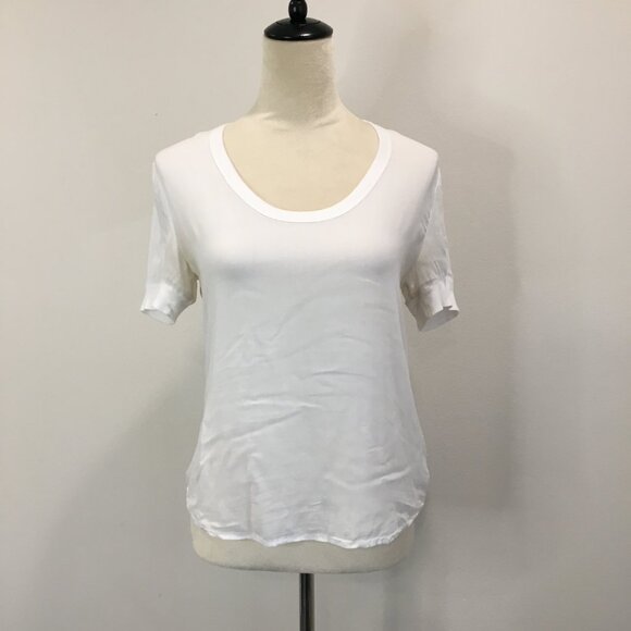JAMES PERSE White Sheer/Thin Short Sleeve Ribbed Trim Tee Shirt Top - Picture 4 of 11